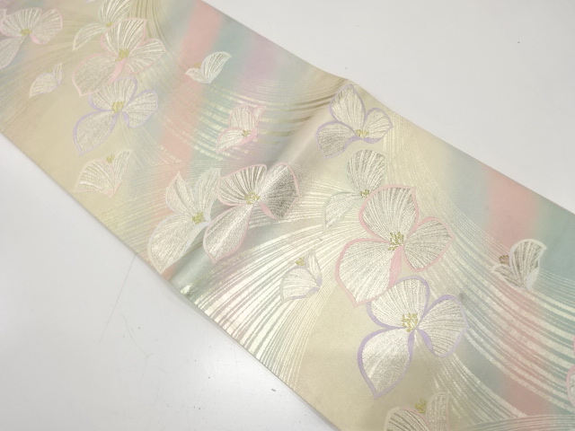 JAPANESE KIMONO / ANTIQUE FUKURO OBI / SILK / WOVEN FLOWERS